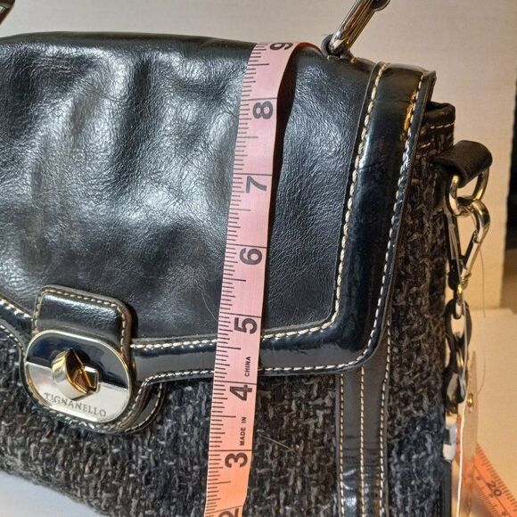 NWT Tignanello Signature Tweed Top Handle Black w/ Top Stitching Cottagecore - Picture 10 of 11